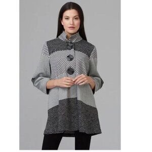 Joseph Ribkoff Three-Pattern Blocked Coat Mandarin Collar Plus Size 18